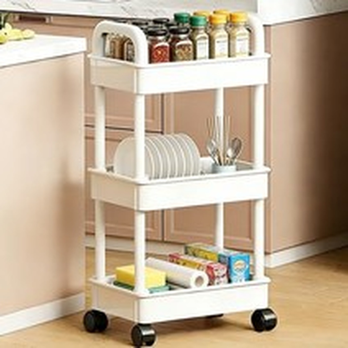 프란다스 이동식 트롤리, 화이트, 공간 절약형 세팅