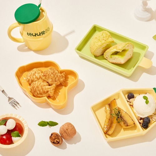 빙그레 바나나맛우유 분할접시 도자기 그릇