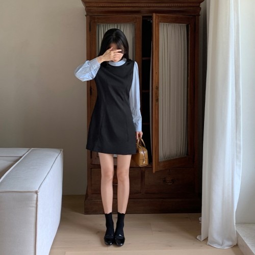 페이크 레이어드 배색 셔츠 미니 원피스, 다양한 자리에서 빛나는 선택