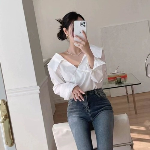 봄옷 고민 해결, 긴팔셔츠 오프숄더 압 빈티지 여성 블라우스 체크 포인트