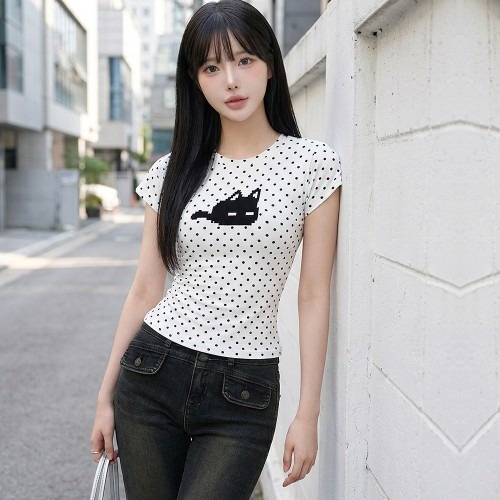 키치룩에 적합한 삐삐캣 도트티 티셔츠 구매 전 체크리스트